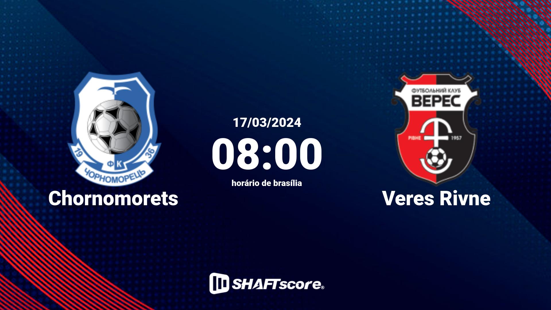 Estatísticas do jogo Chornomorets vs Veres Rivne 17.03 08:00