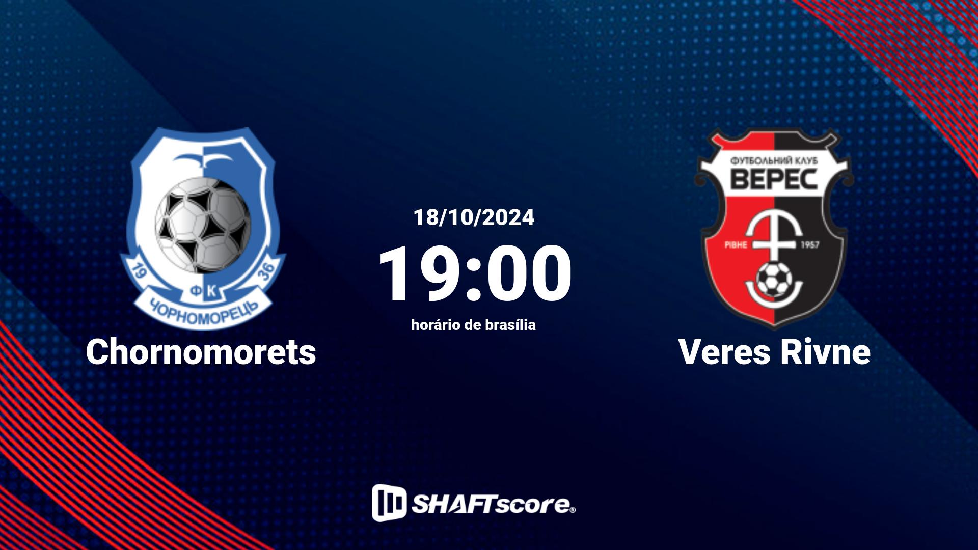 Estatísticas do jogo Chornomorets vs Veres Rivne 18.10 19:00