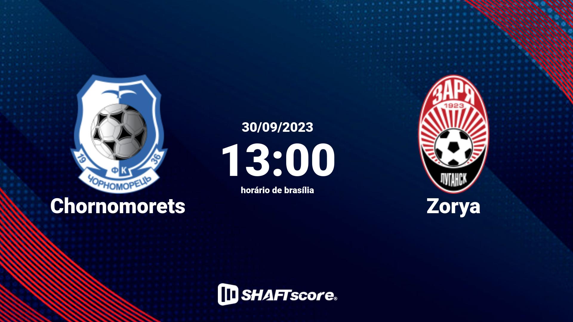 Estatísticas do jogo Chornomorets vs Zorya 30.09 13:00