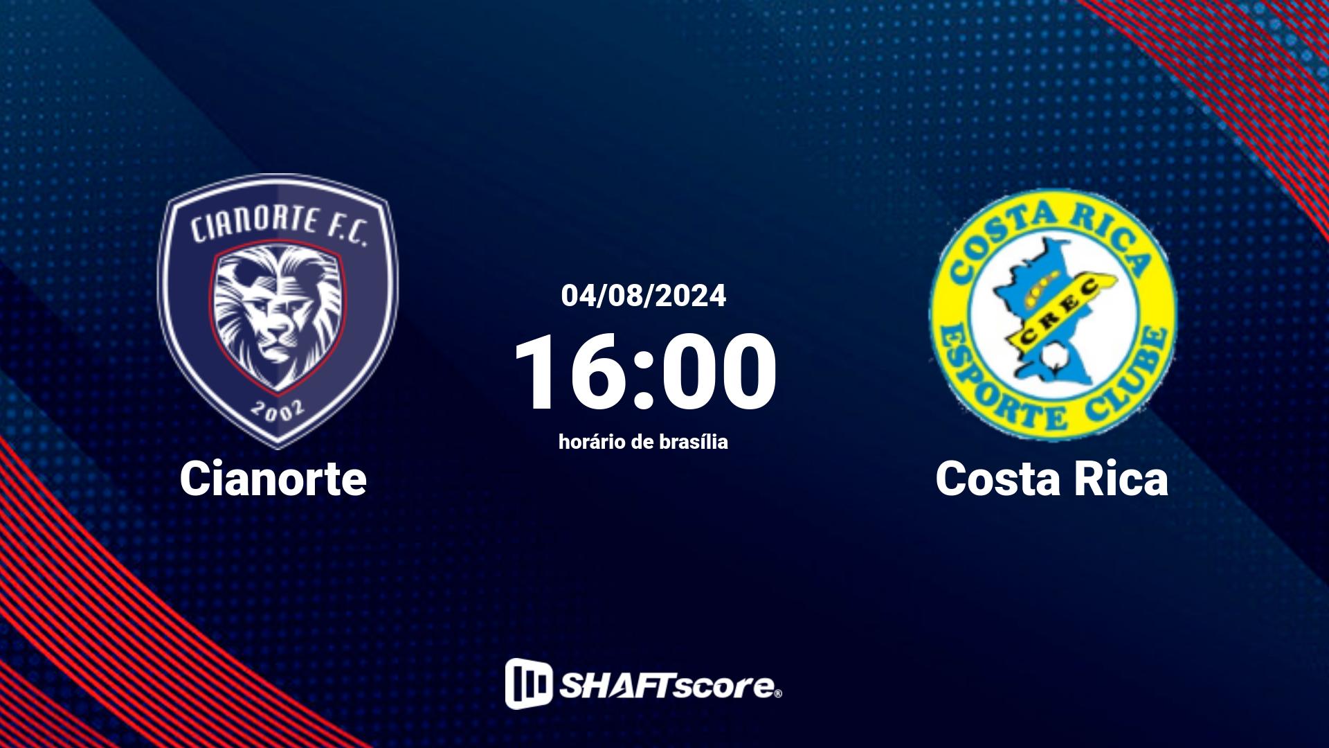 Estatísticas do jogo Cianorte vs Costa Rica 04.08 16:00