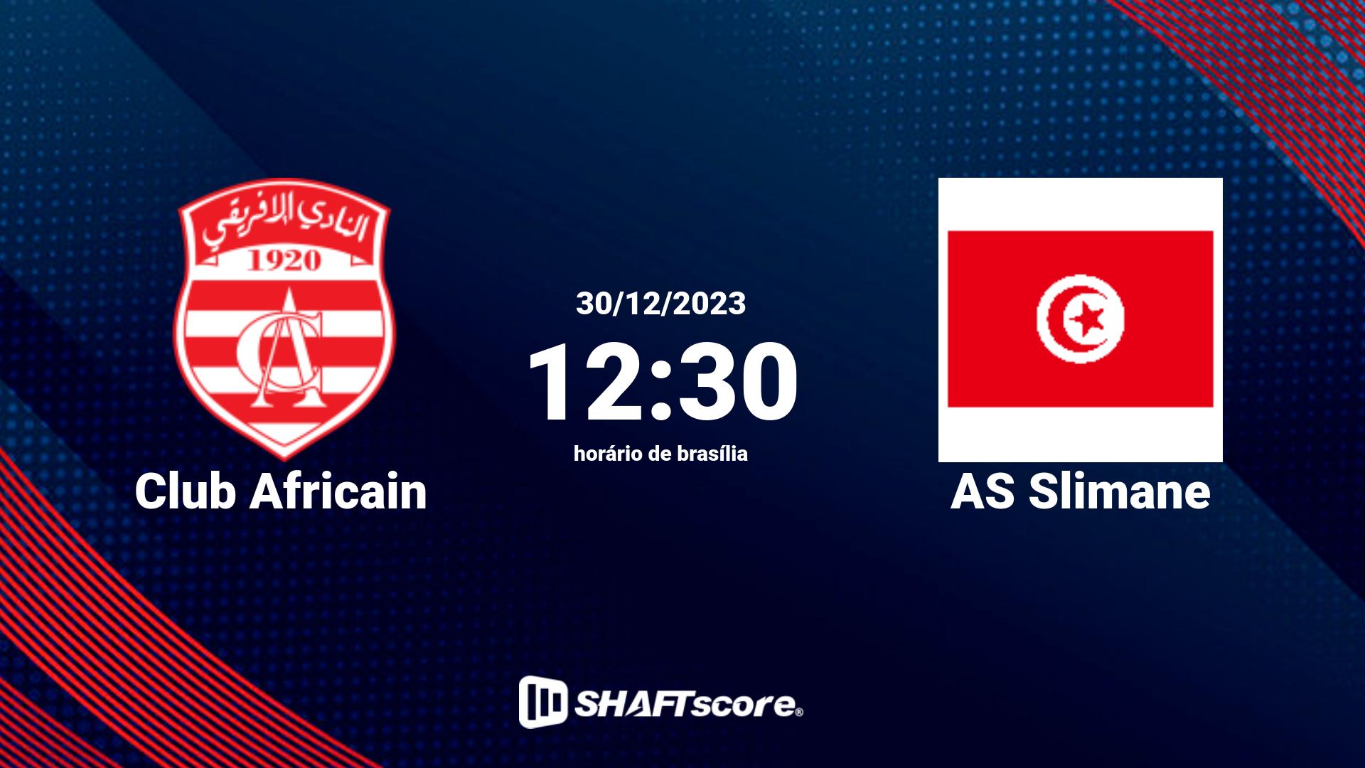 Estatísticas do jogo Club Africain vs AS Slimane 30.12 12:30