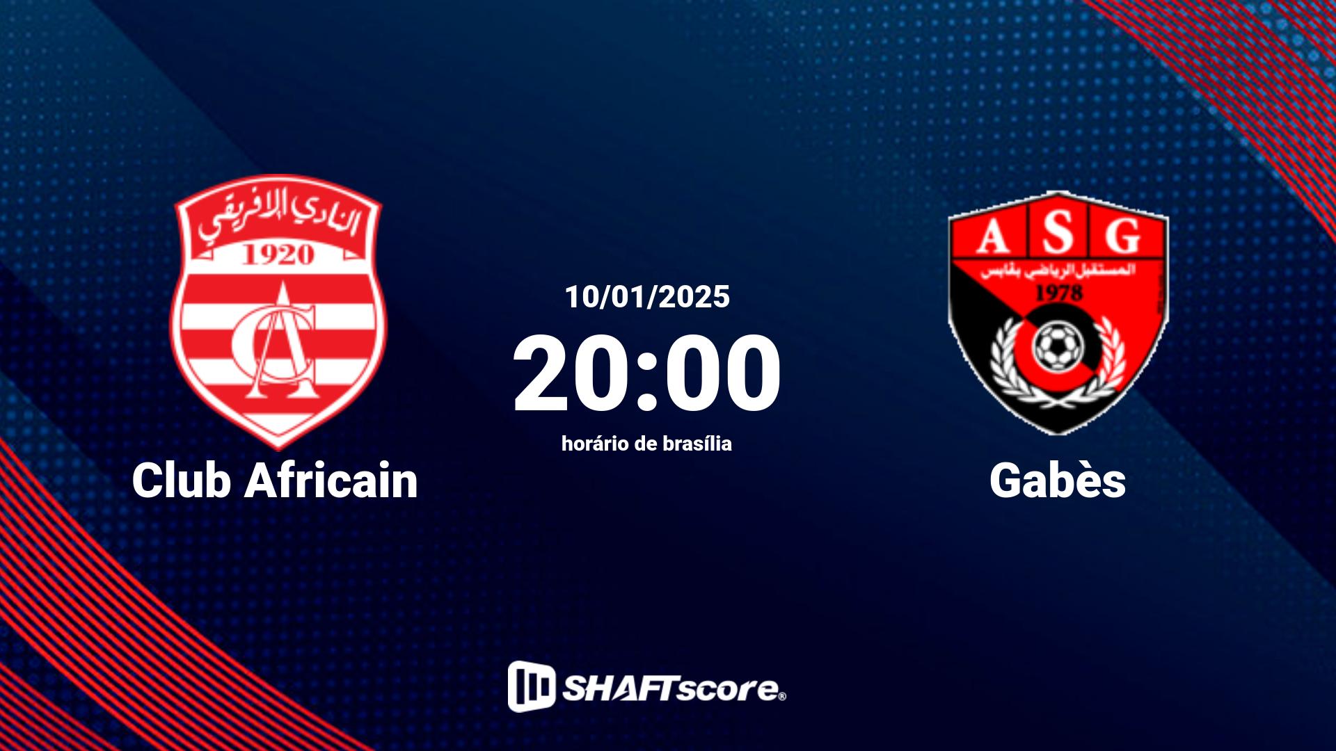 Estatísticas do jogo Club Africain vs Gabès 10.01 20:00