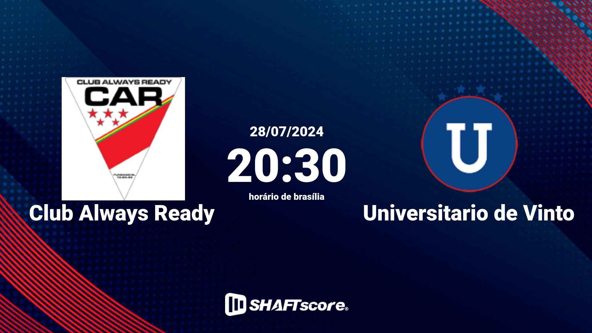 Estatísticas do jogo Club Always Ready vs Universitario de Vinto 28.07 20:30