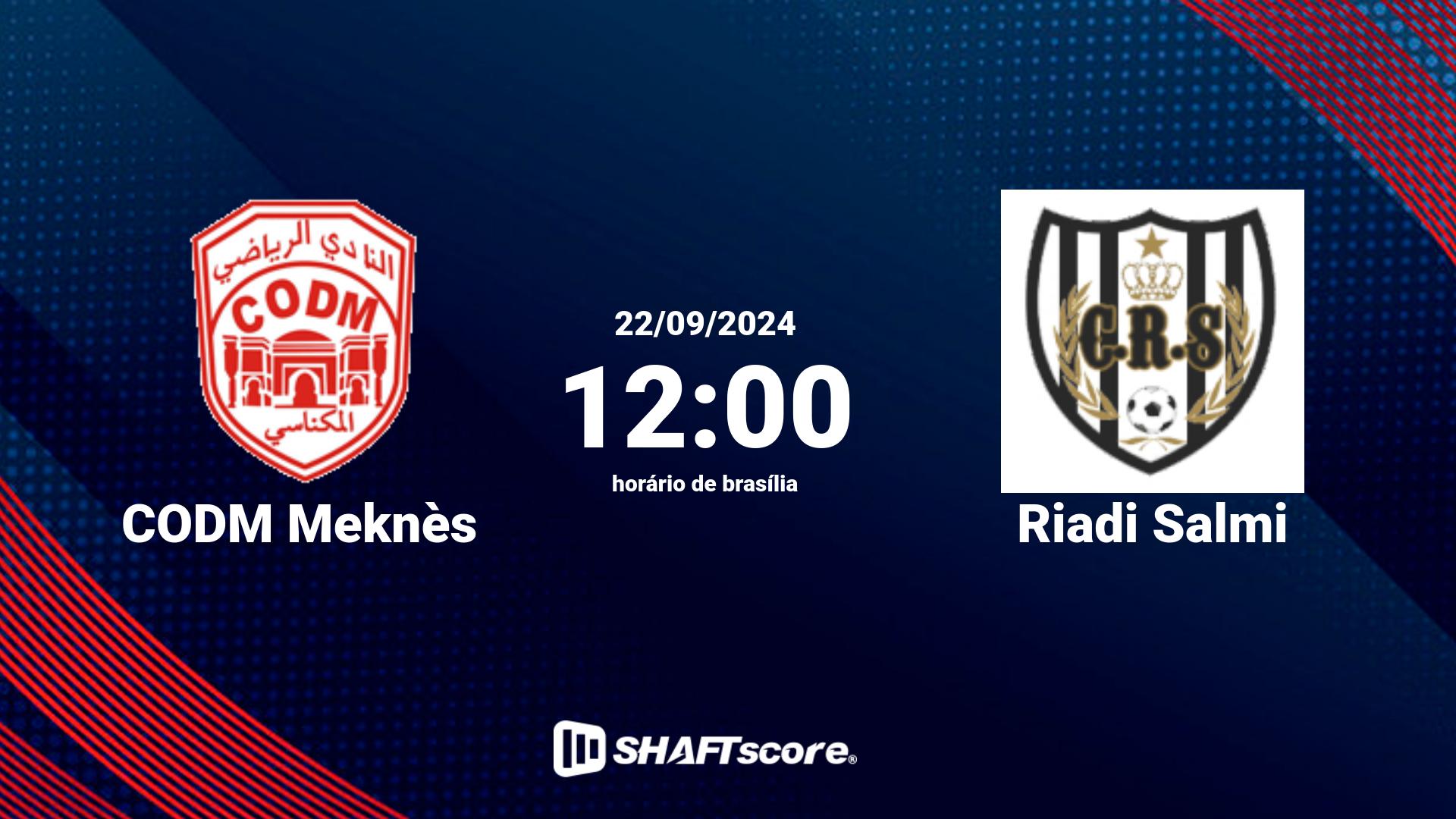 Estatísticas do jogo CODM Meknès vs Riadi Salmi 22.09 12:00