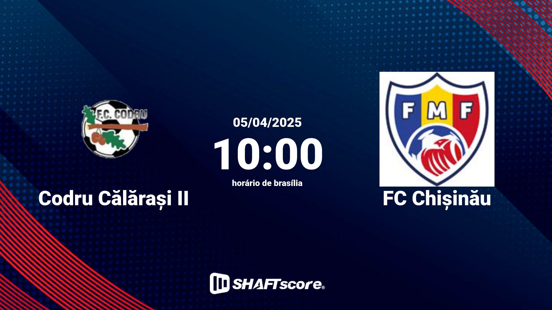 Estatísticas do jogo Codru Călărași II vs FC Chișinău 05.04 10:00