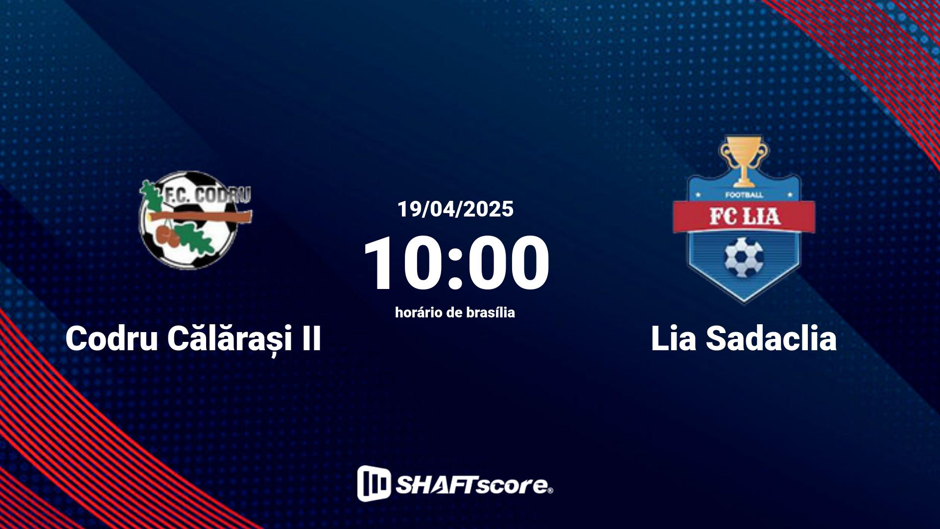 Estatísticas do jogo Codru Călărași II vs Lia Sadaclia 19.04 10:00