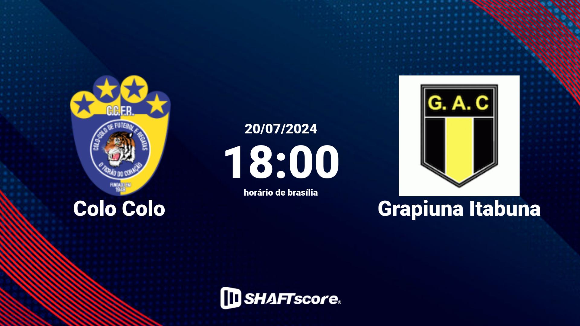 Estatísticas do jogo Colo Colo vs Grapiuna Itabuna 20.07 18:00