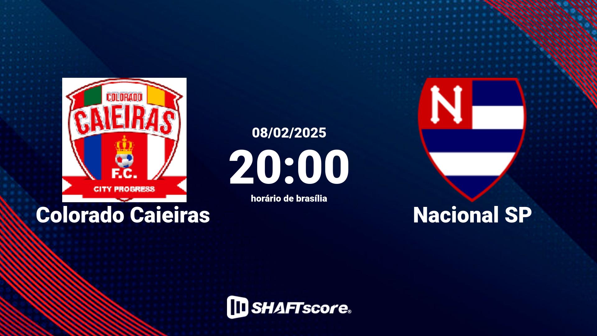 Estatísticas do jogo Colorado Caieiras vs Nacional SP 08.02 20:00