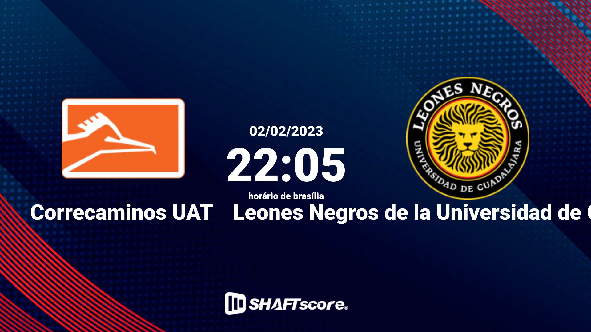 Estatísticas do jogo Correcaminos UAT vs Leones Negros de la Universidad de Guadalajara 02.02 22:05