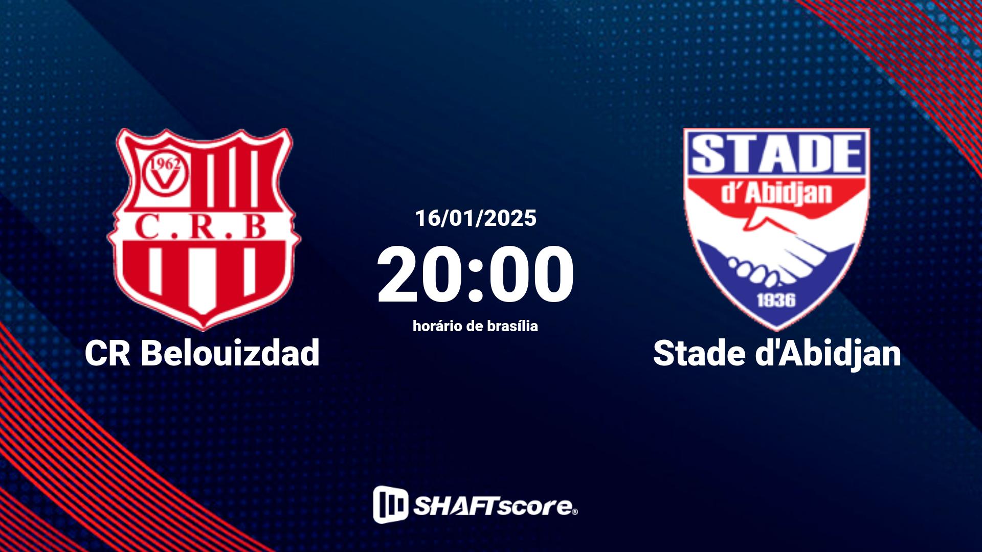 Estatísticas do jogo CR Belouizdad vs Stade d'Abidjan 16.01 20:00