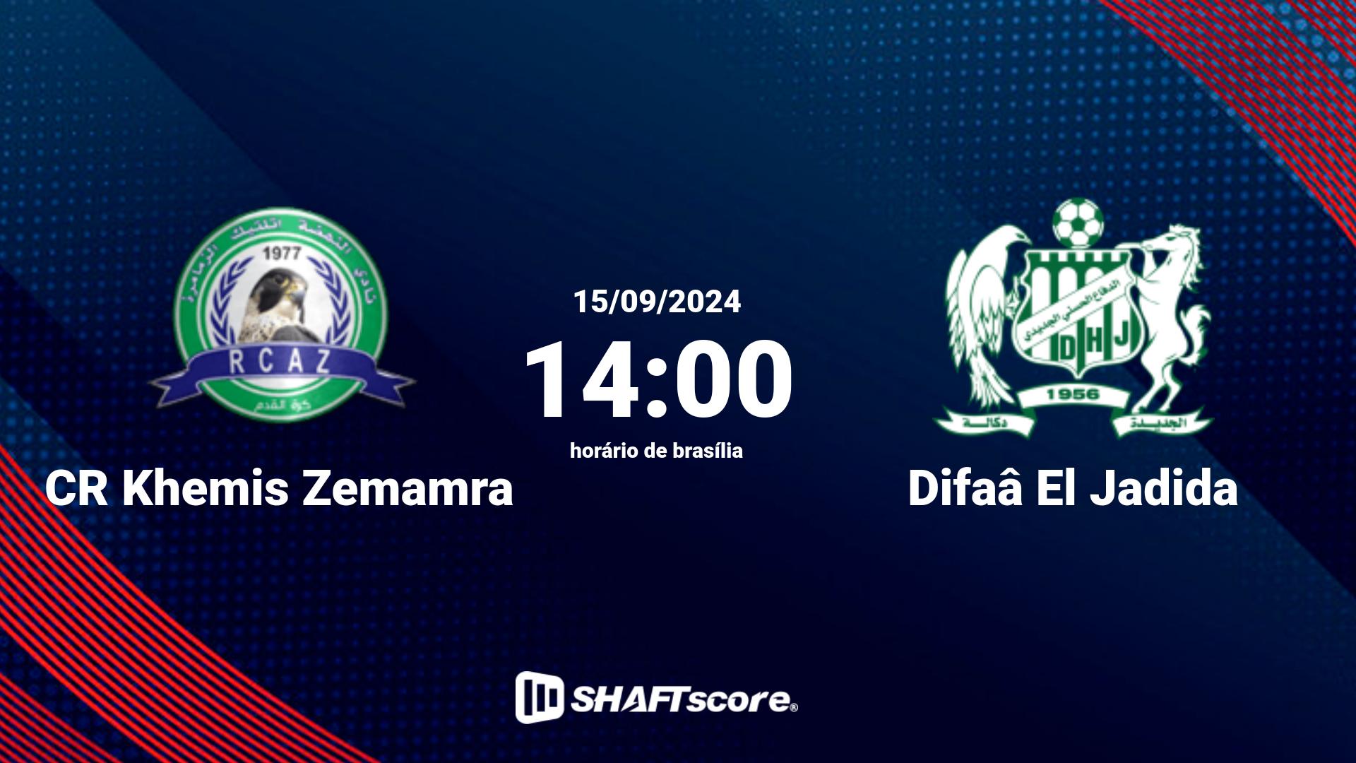 Estatísticas do jogo CR Khemis Zemamra vs Difaâ El Jadida 15.09 14:00