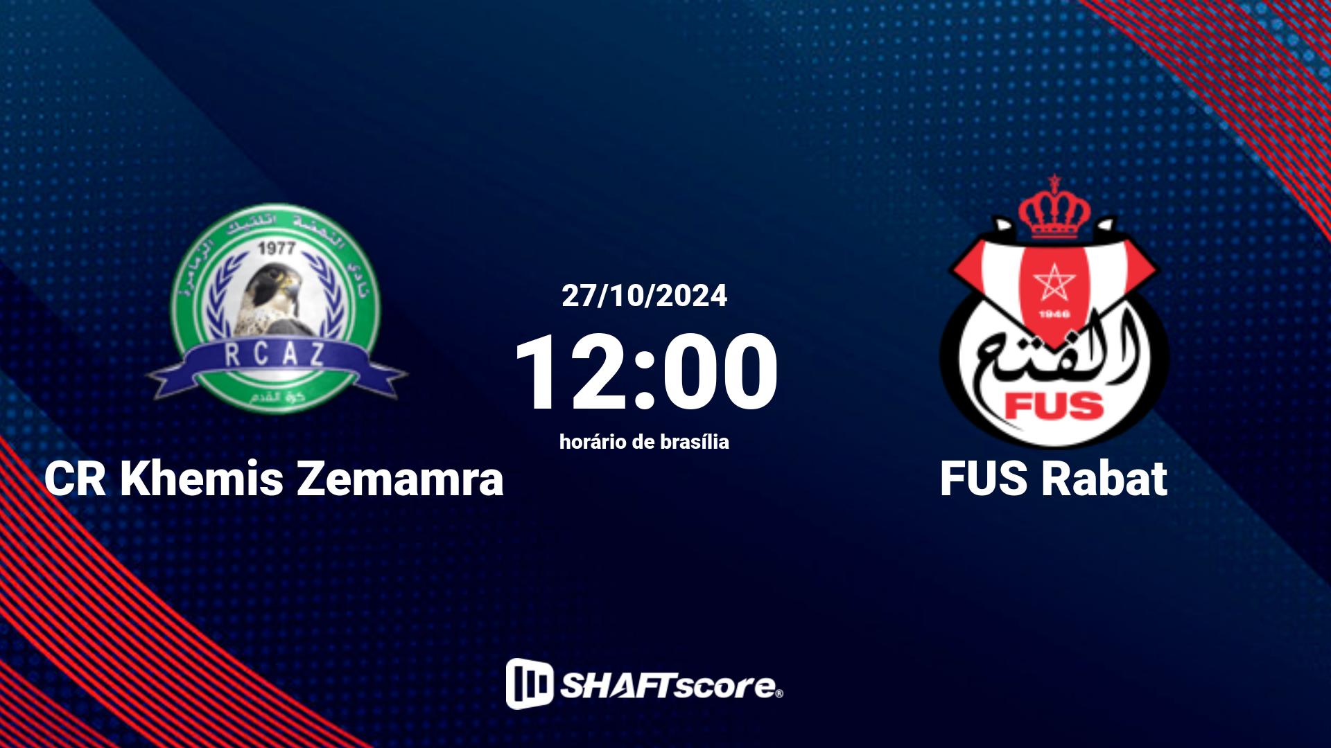 Estatísticas do jogo CR Khemis Zemamra vs FUS Rabat 27.10 12:00