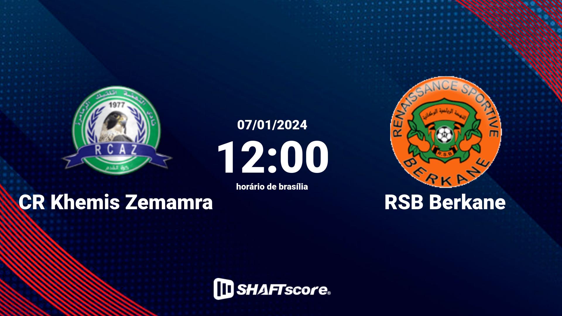 Estatísticas do jogo CR Khemis Zemamra vs RSB Berkane 07.01 12:00