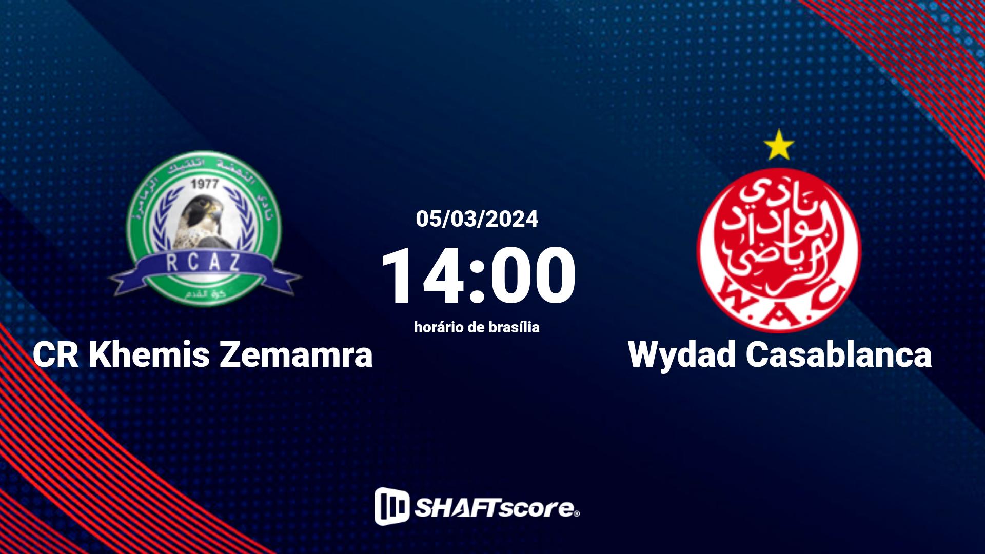 Estatísticas do jogo CR Khemis Zemamra vs Wydad Casablanca 05.03 14:00