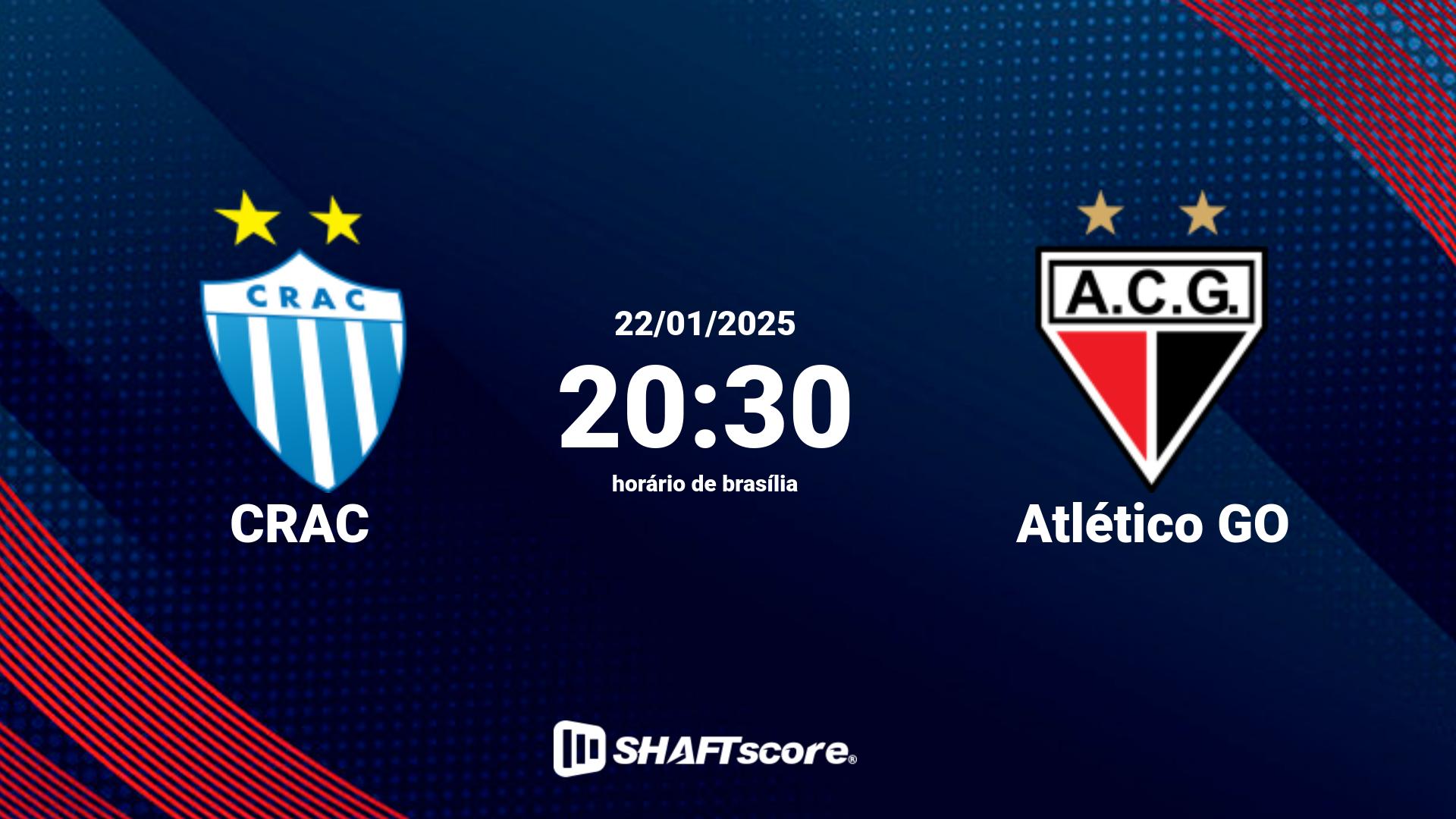 Estatísticas do jogo CRAC vs Atlético GO 22.01 20:30