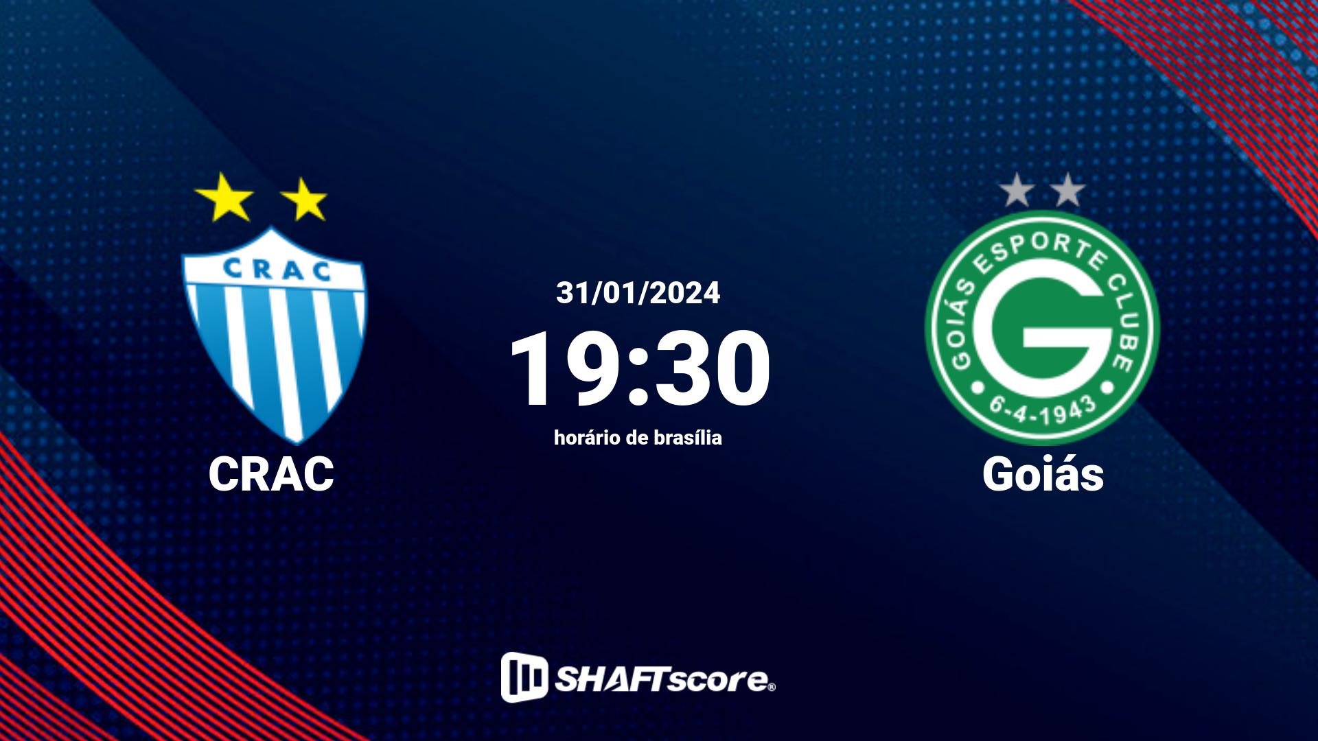 Estatísticas do jogo CRAC vs Goiás 31.01 19:30