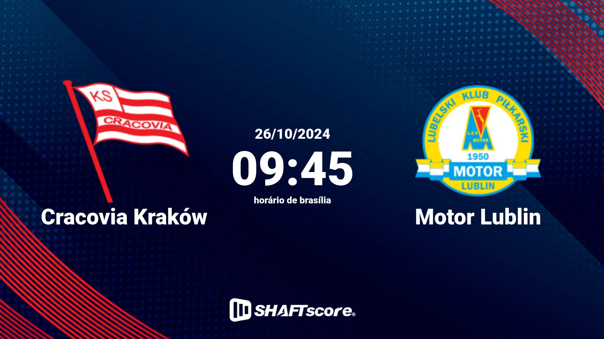 Estatísticas do jogo Cracovia Kraków vs Motor Lublin 26.10 09:45