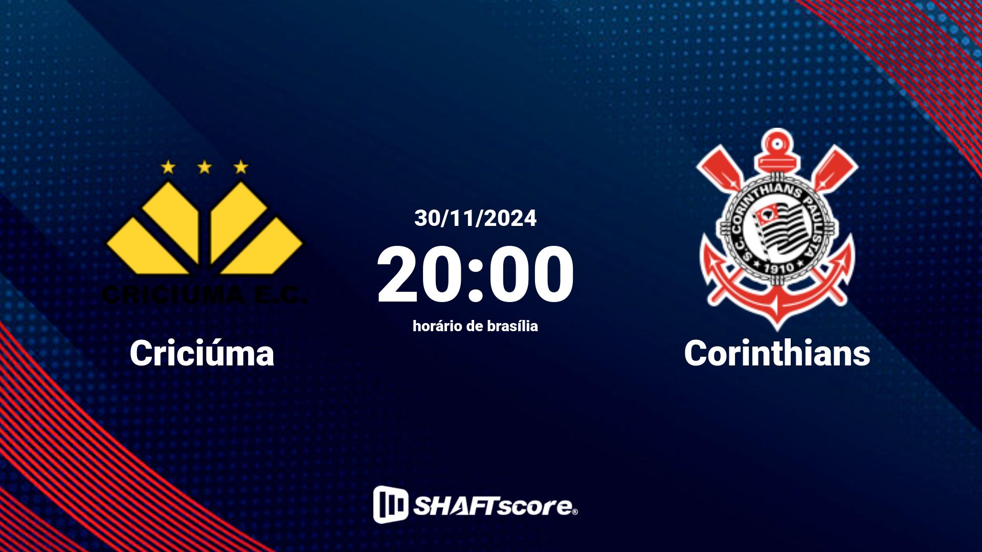 Estatísticas do jogo Criciúma vs Corinthians 30.11 20:00