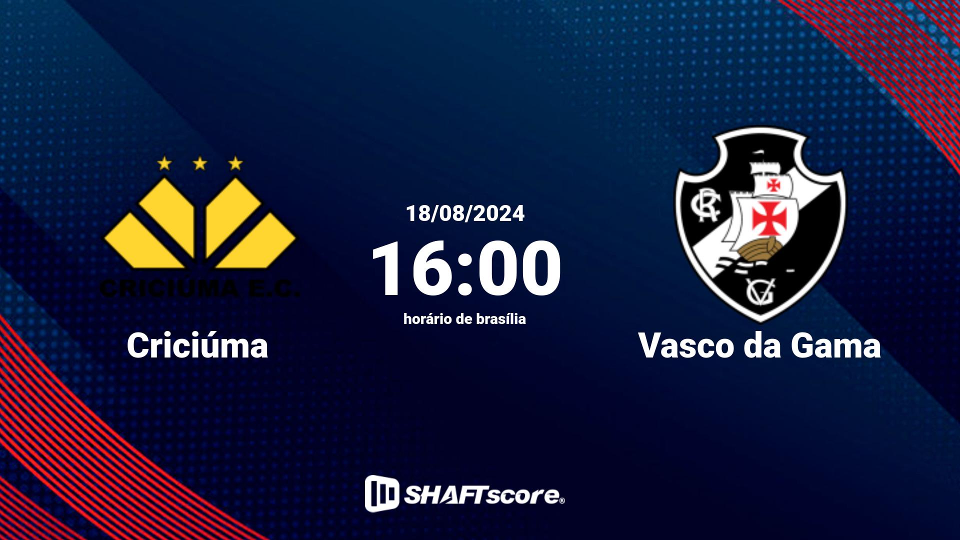 Estatísticas do jogo Criciúma vs Vasco da Gama 18.08 16:00