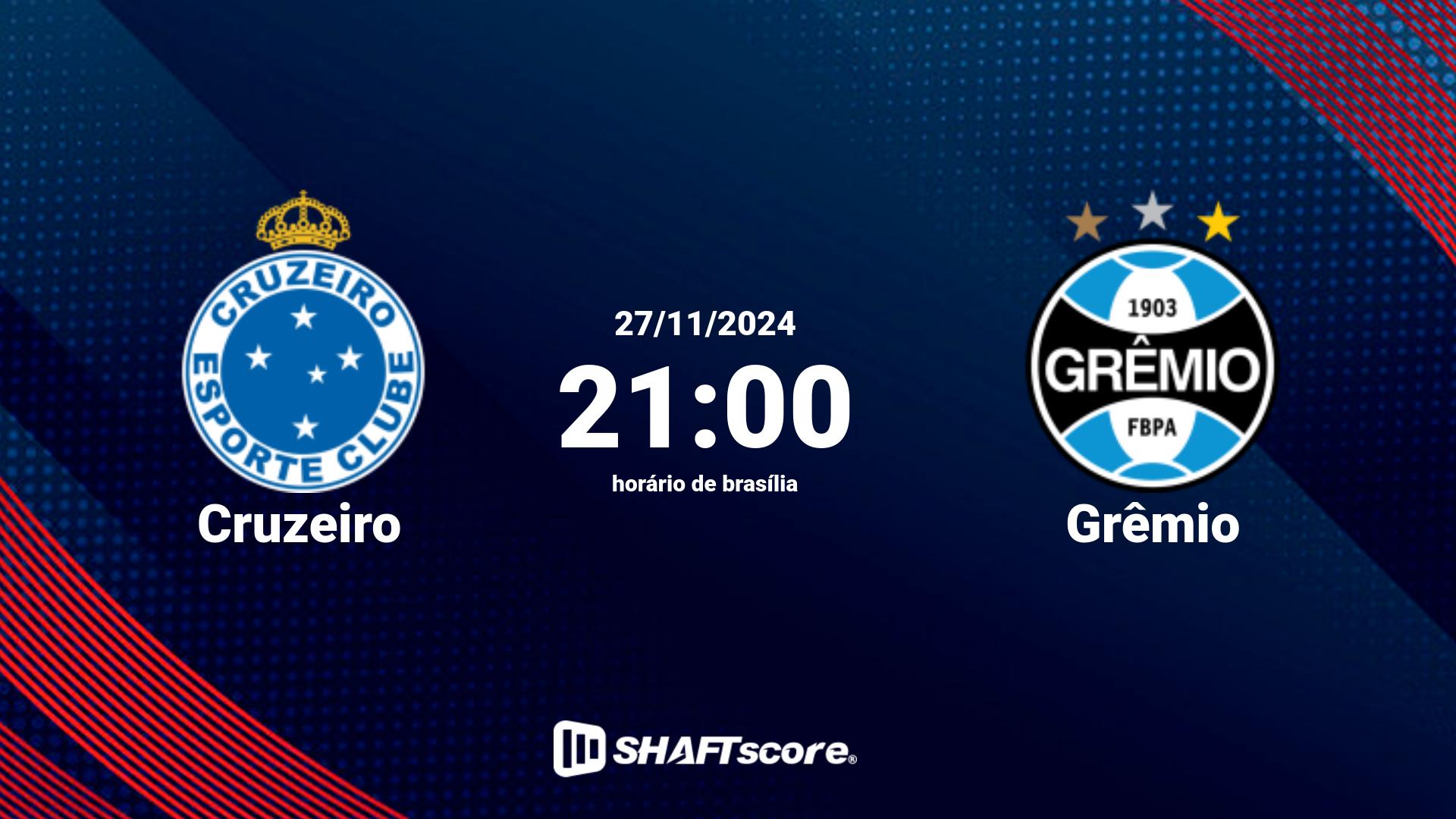 Estatísticas do jogo Cruzeiro vs Grêmio 27.11 21:00