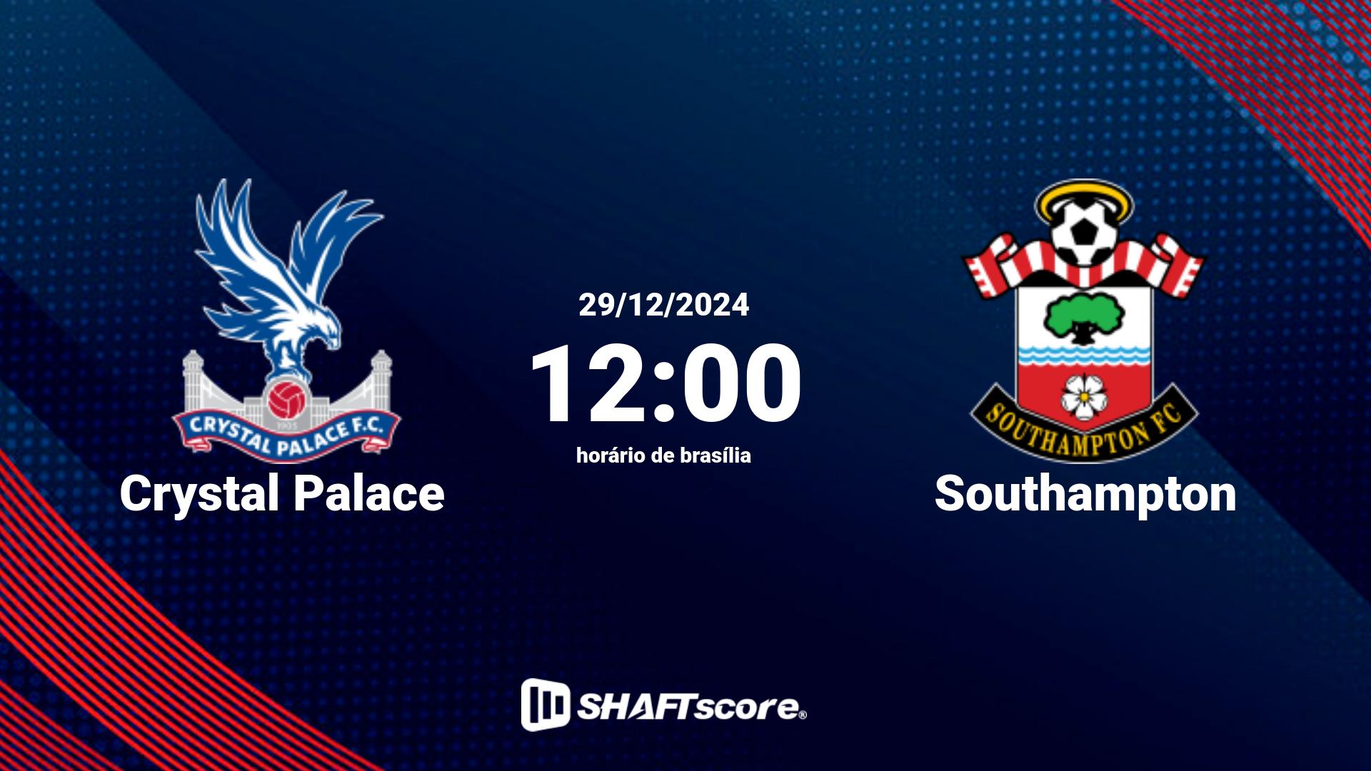 Estatísticas do jogo Crystal Palace vs Southampton 29.12 12:00