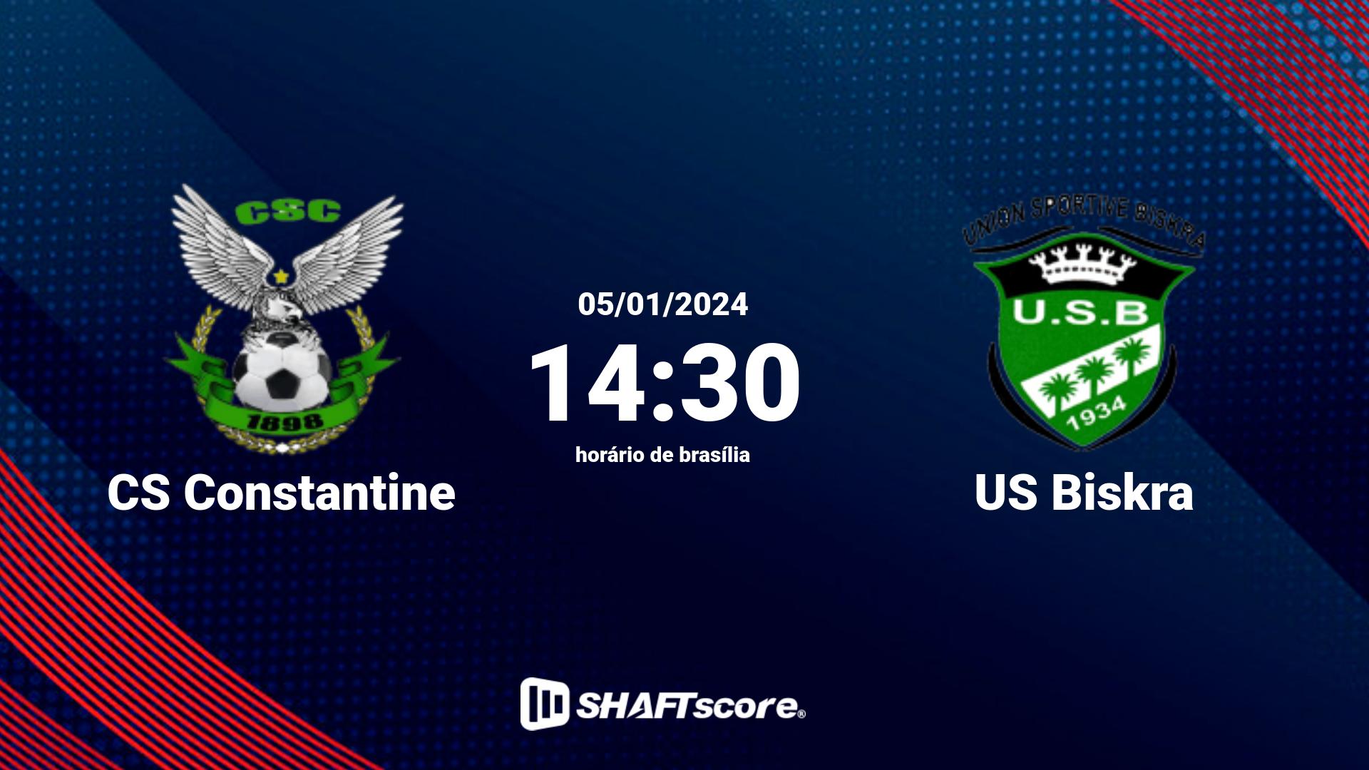 Estatísticas do jogo CS Constantine vs US Biskra 05.01 14:30