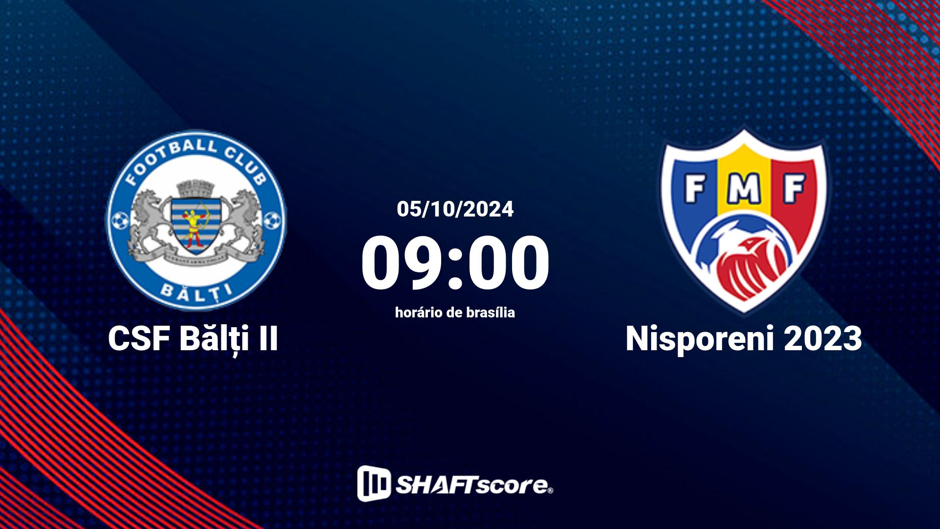 Estatísticas do jogo CSF Bălți II vs Nisporeni 2023 05.10 09:00