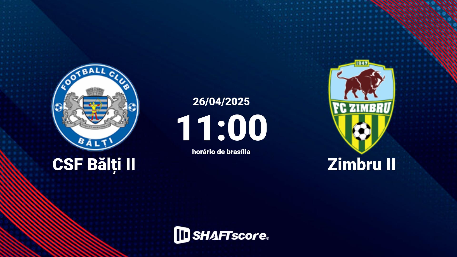 Estatísticas do jogo CSF Bălți II vs Zimbru II 26.04 11:00