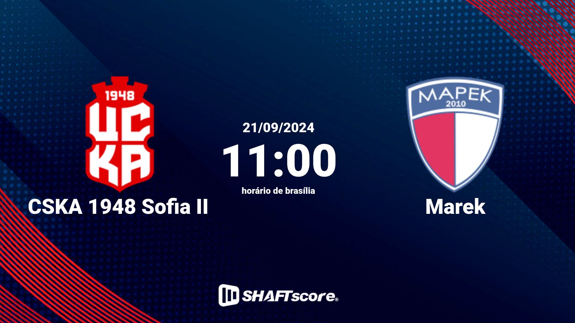 Estatísticas do jogo CSKA 1948 Sofia II vs Marek 21.09 11:00