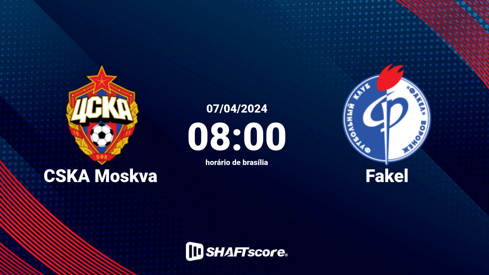 Estatísticas do jogo CSKA Moskva vs Fakel 07.04 08:00