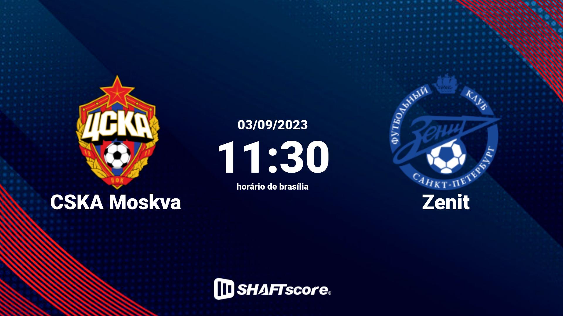 Estatísticas do jogo CSKA Moskva vs Zenit 03.09 11:30