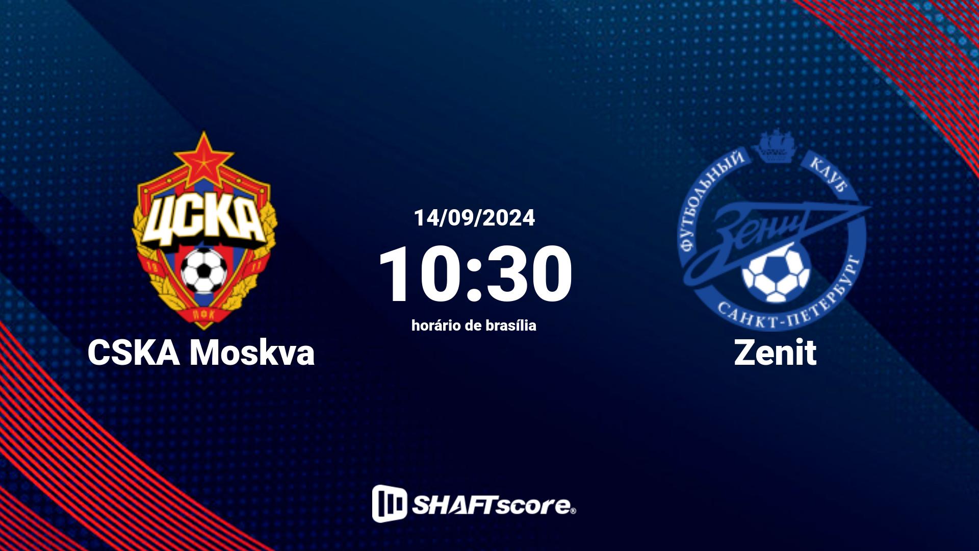 Estatísticas do jogo CSKA Moskva vs Zenit 14.09 10:30