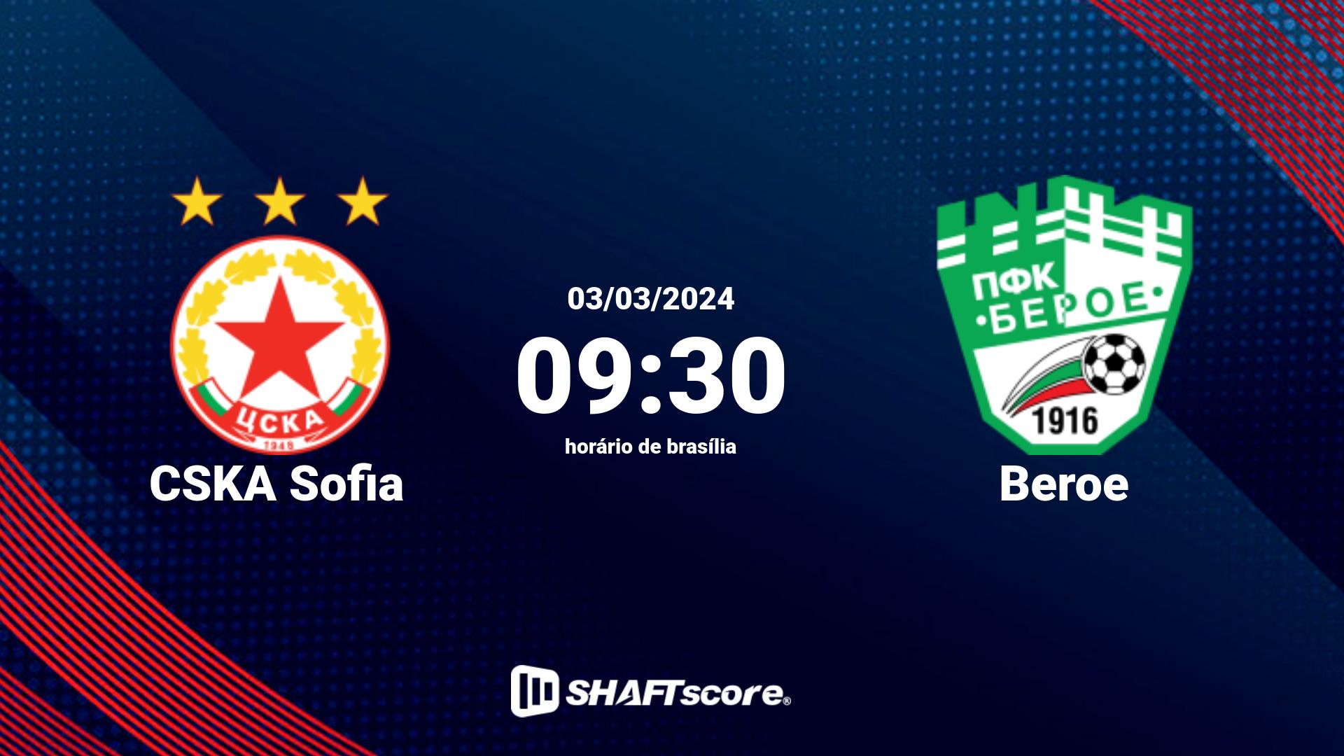 Estatísticas do jogo CSKA Sofia vs Beroe 03.03 09:30