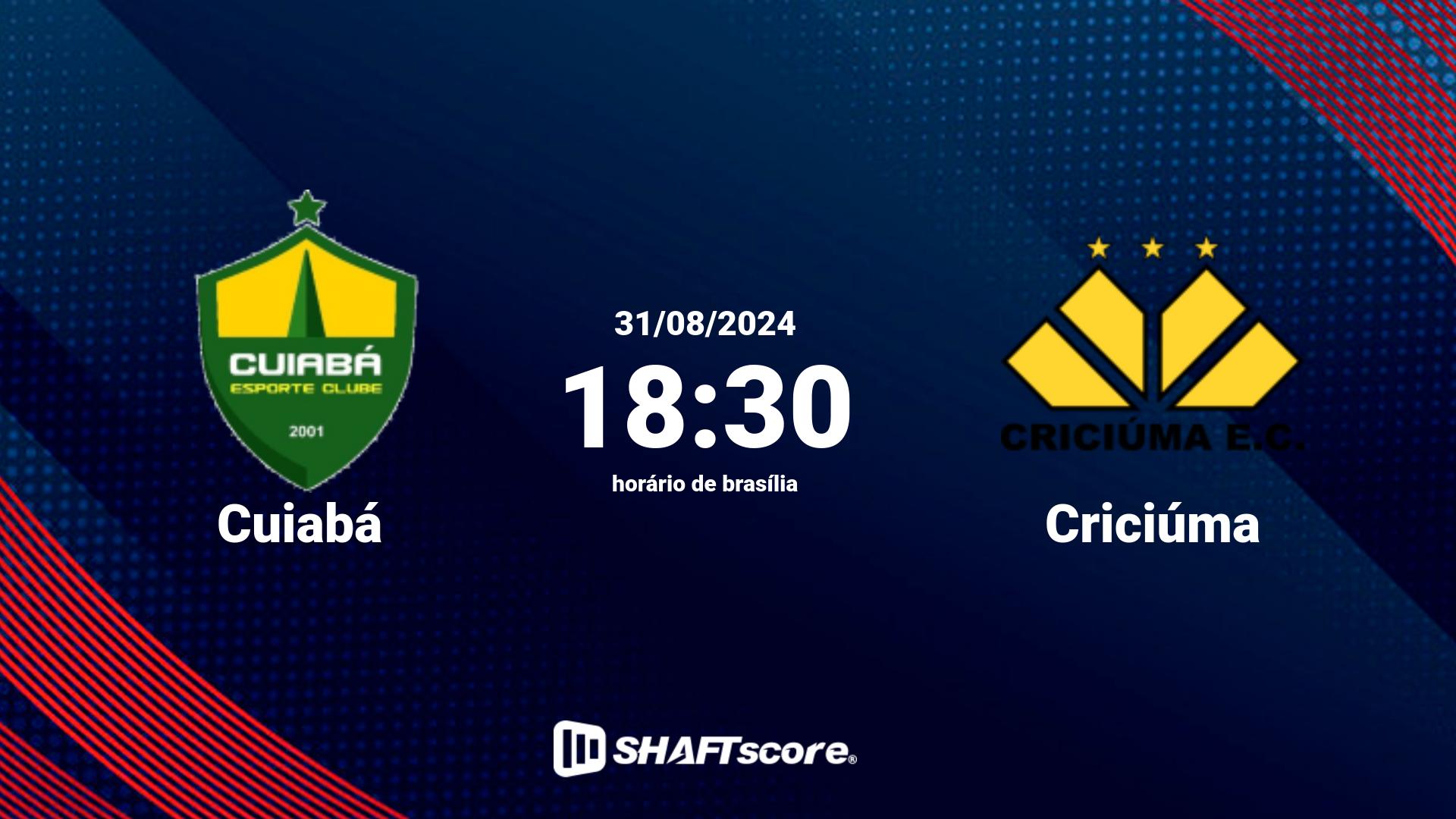 Estatísticas do jogo Cuiabá vs Criciúma 31.08 18:30