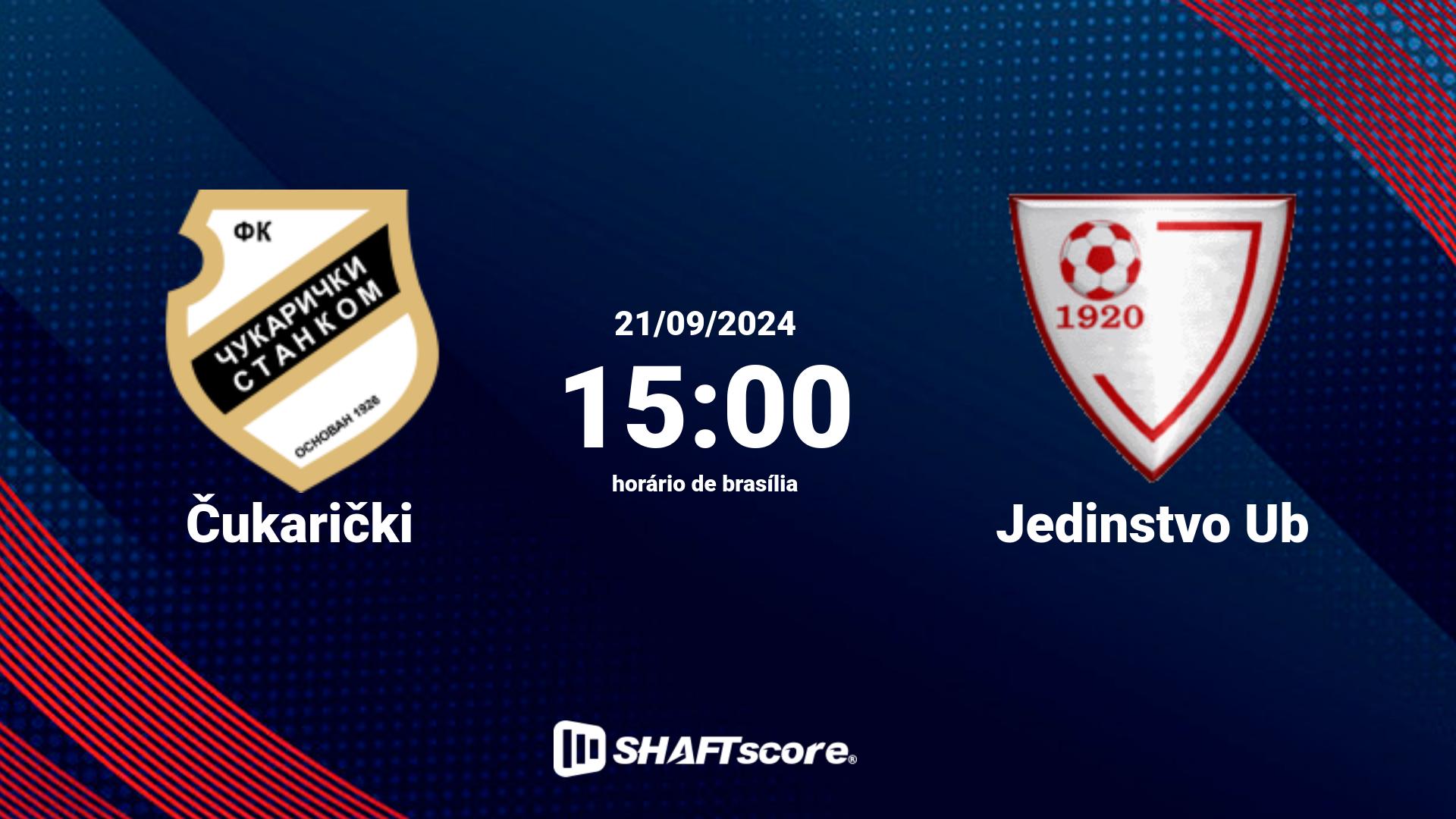 Estatísticas do jogo Čukarički vs Jedinstvo Ub 21.09 15:00