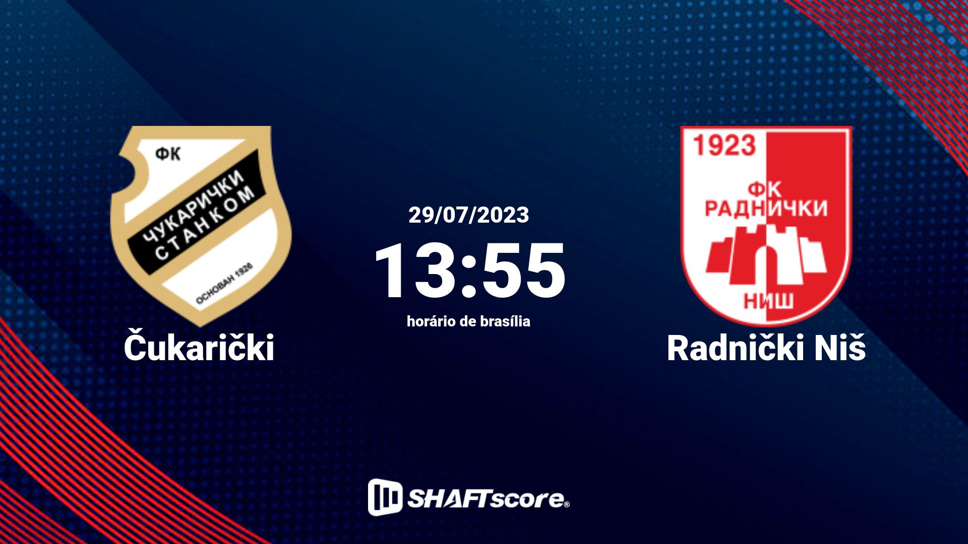 Estatísticas do jogo Čukarički vs Radnički Niš 29.07 13:55