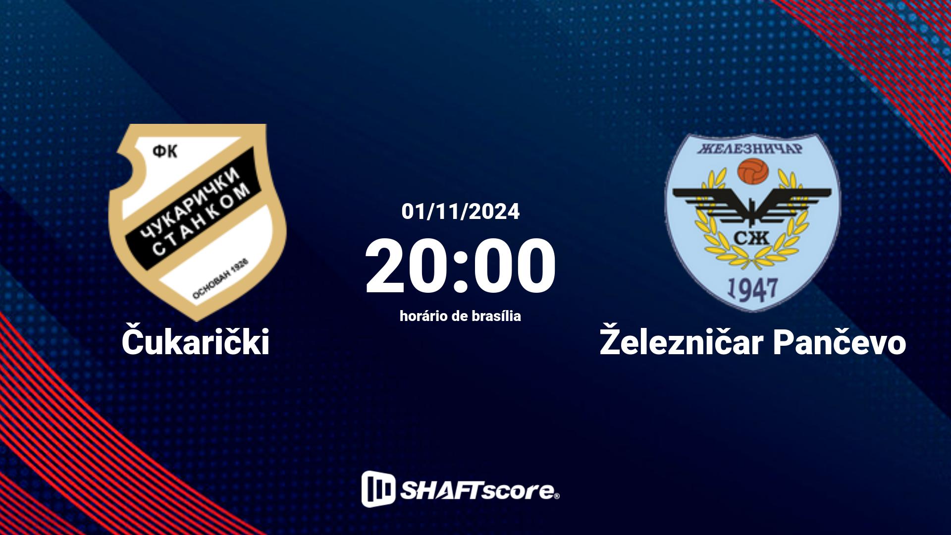 Estatísticas do jogo Čukarički vs Železničar Pančevo 01.11 20:00