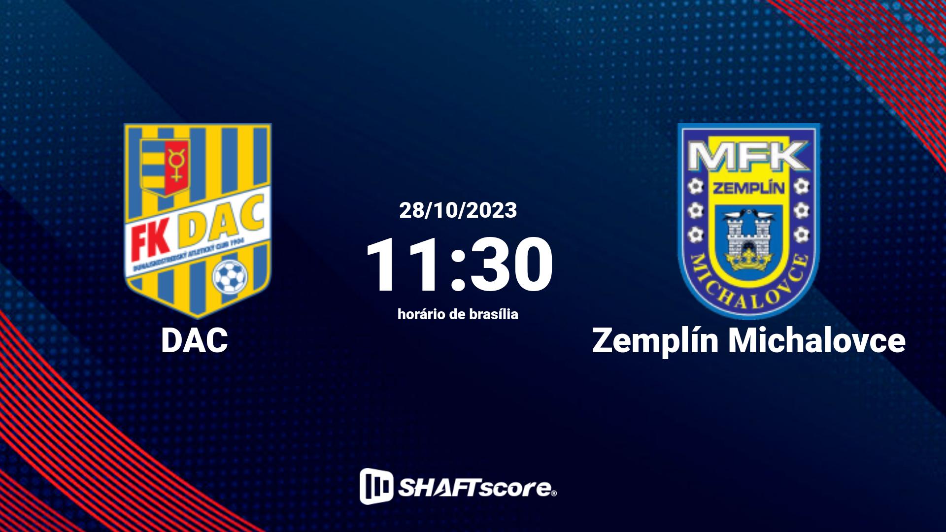 Estatísticas do jogo DAC vs Zemplín Michalovce 28.10 11:30