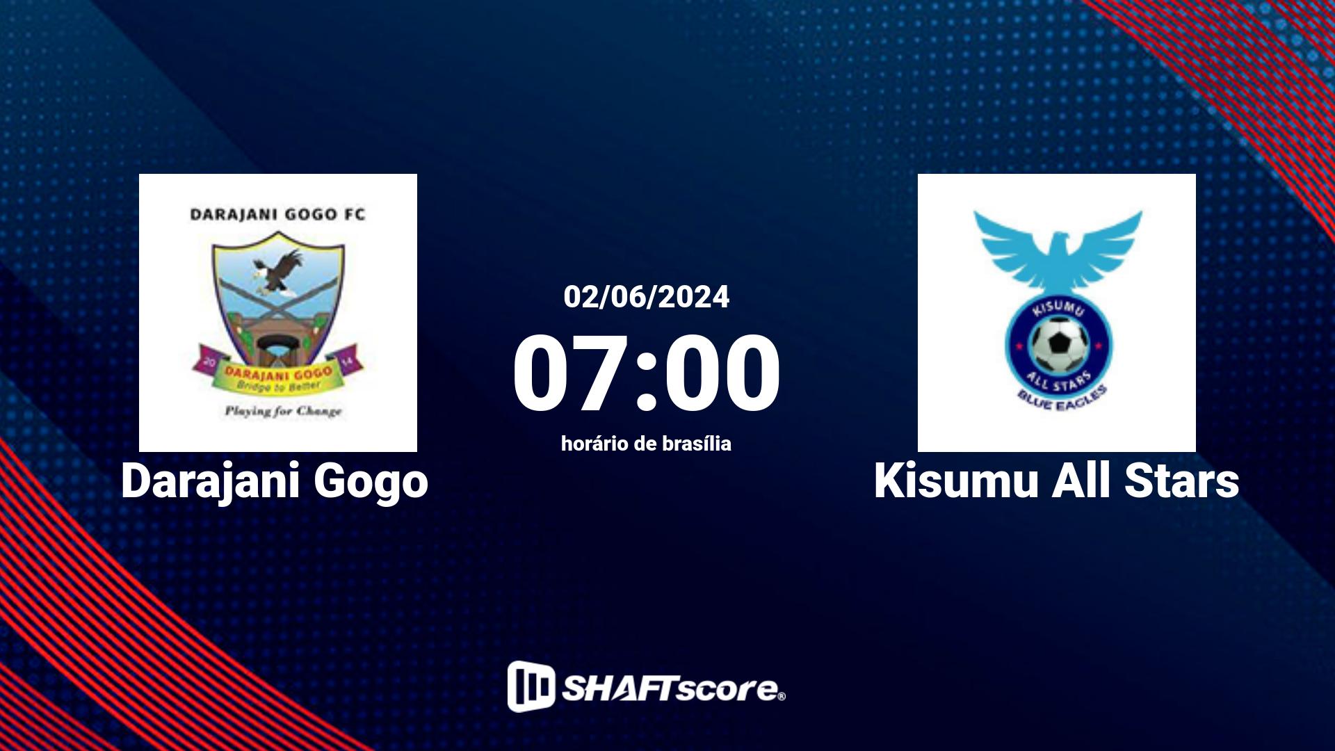 Estatísticas do jogo Darajani Gogo vs Kisumu All Stars 02.06 07:00