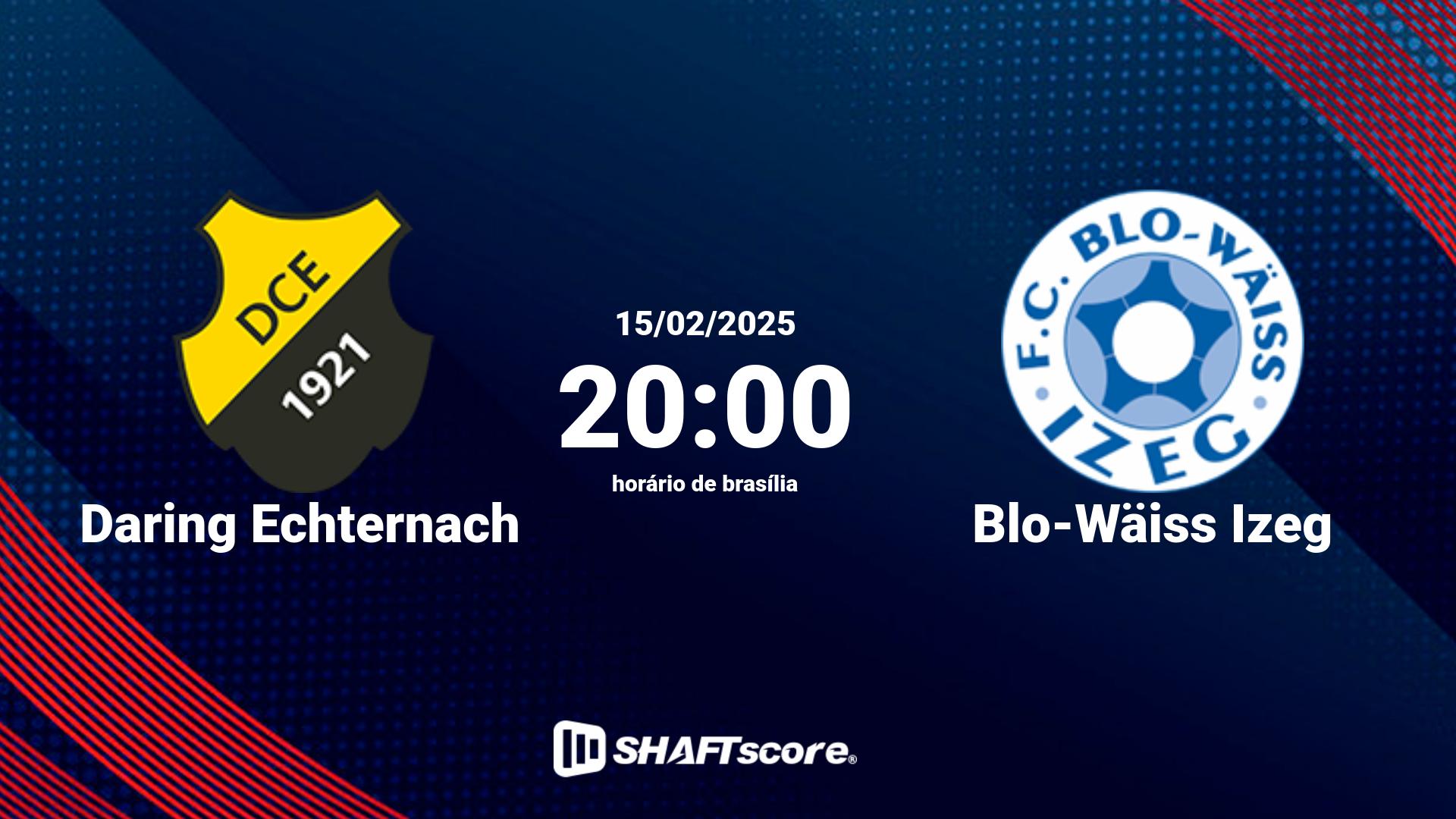 Estatísticas do jogo Daring Echternach vs Blo-Wäiss Izeg 15.02 20:00