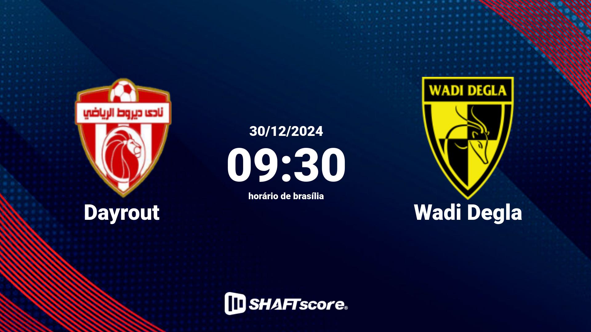 Estatísticas do jogo Dayrout vs Wadi Degla 30.12 09:30