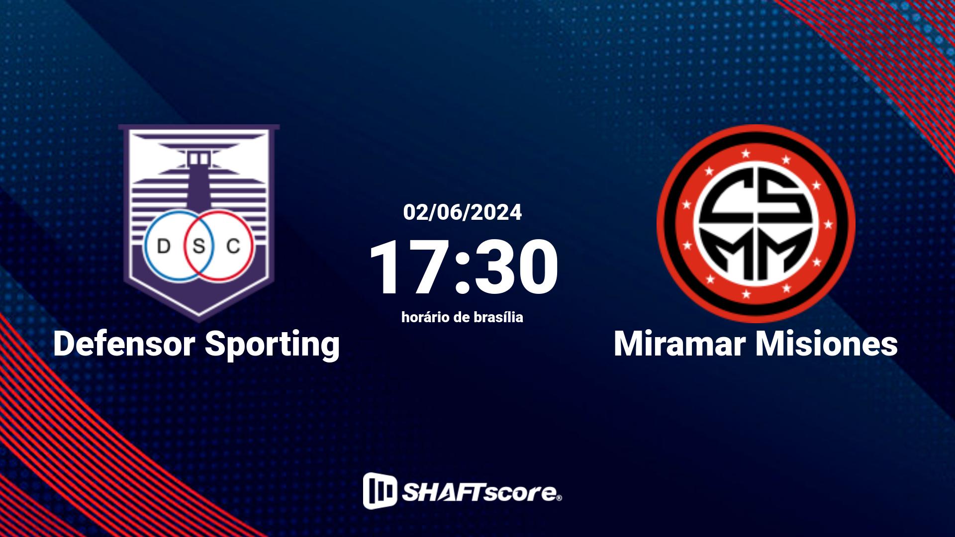 Estatísticas do jogo Defensor Sporting vs Miramar Misiones 02.06 17:30