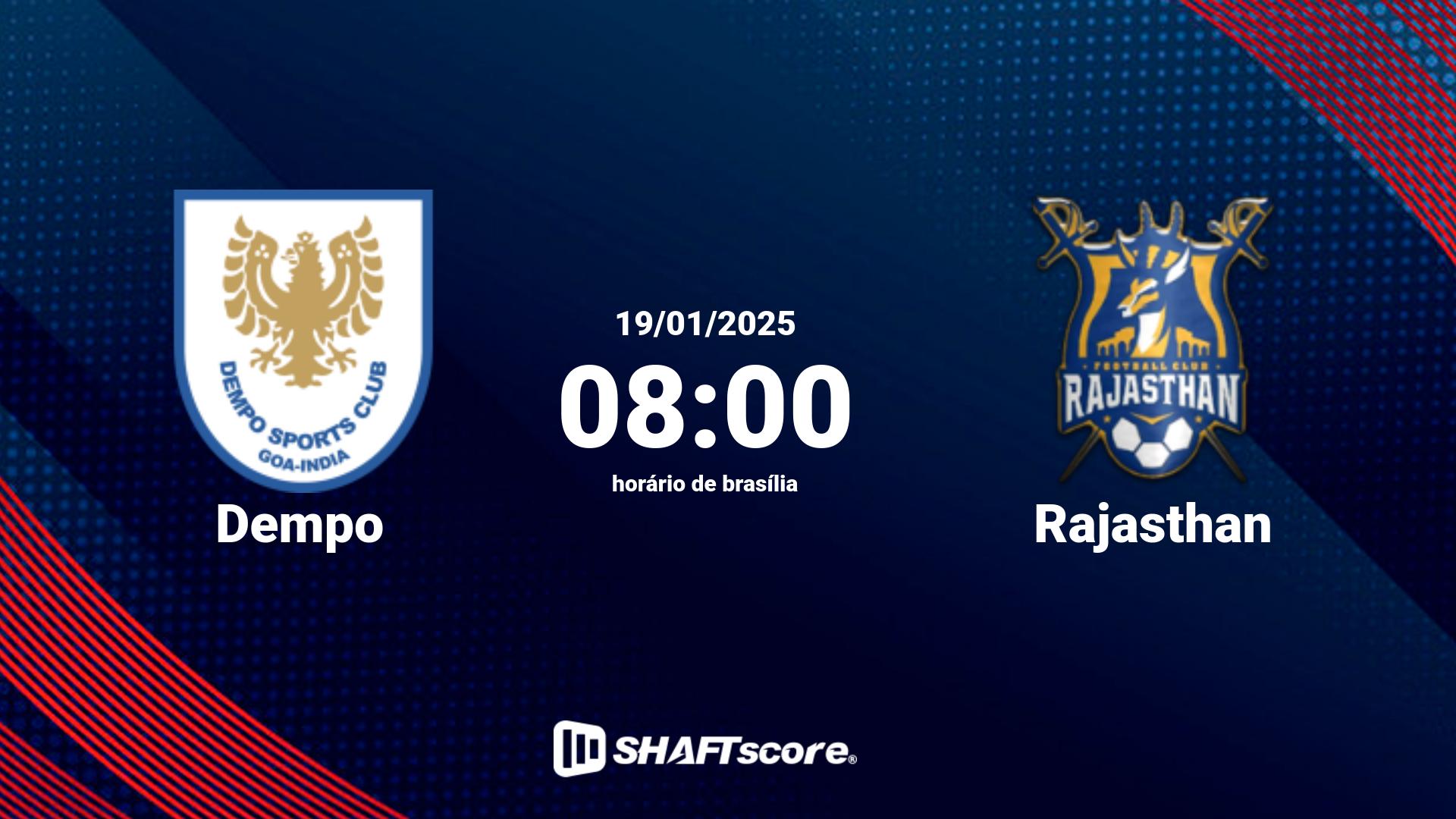 Estatísticas do jogo Dempo vs Rajasthan 19.01 08:00