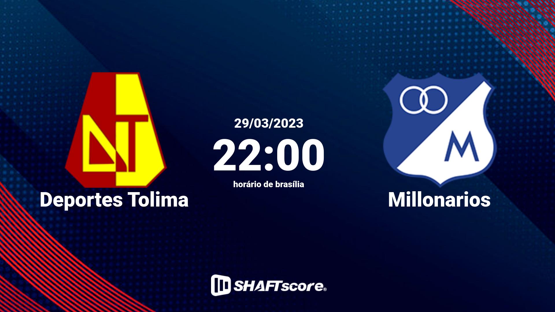 Estatísticas do jogo Deportes Tolima vs Millonarios 29.03 22:00