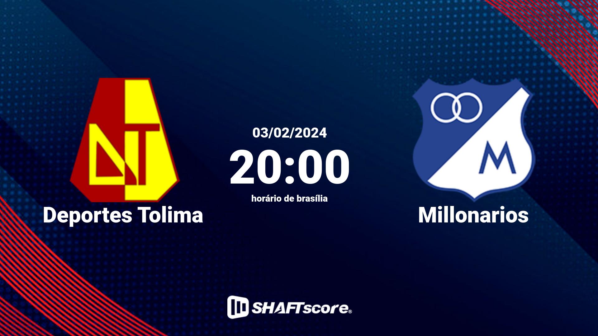 Estatísticas do jogo Deportes Tolima vs Millonarios 03.02 20:00