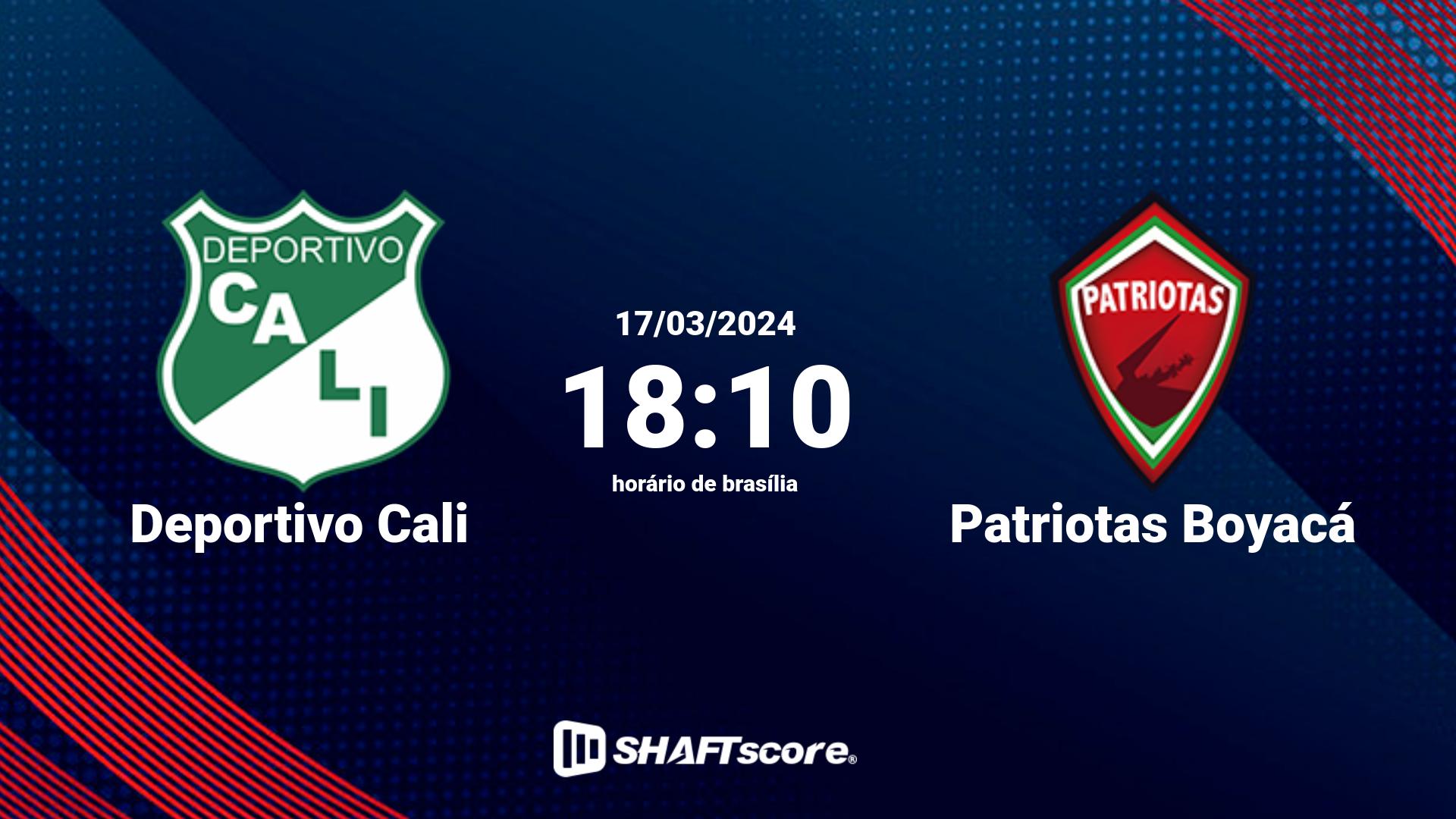 Estatísticas do jogo Deportivo Cali vs Patriotas Boyacá 17.03 18:10