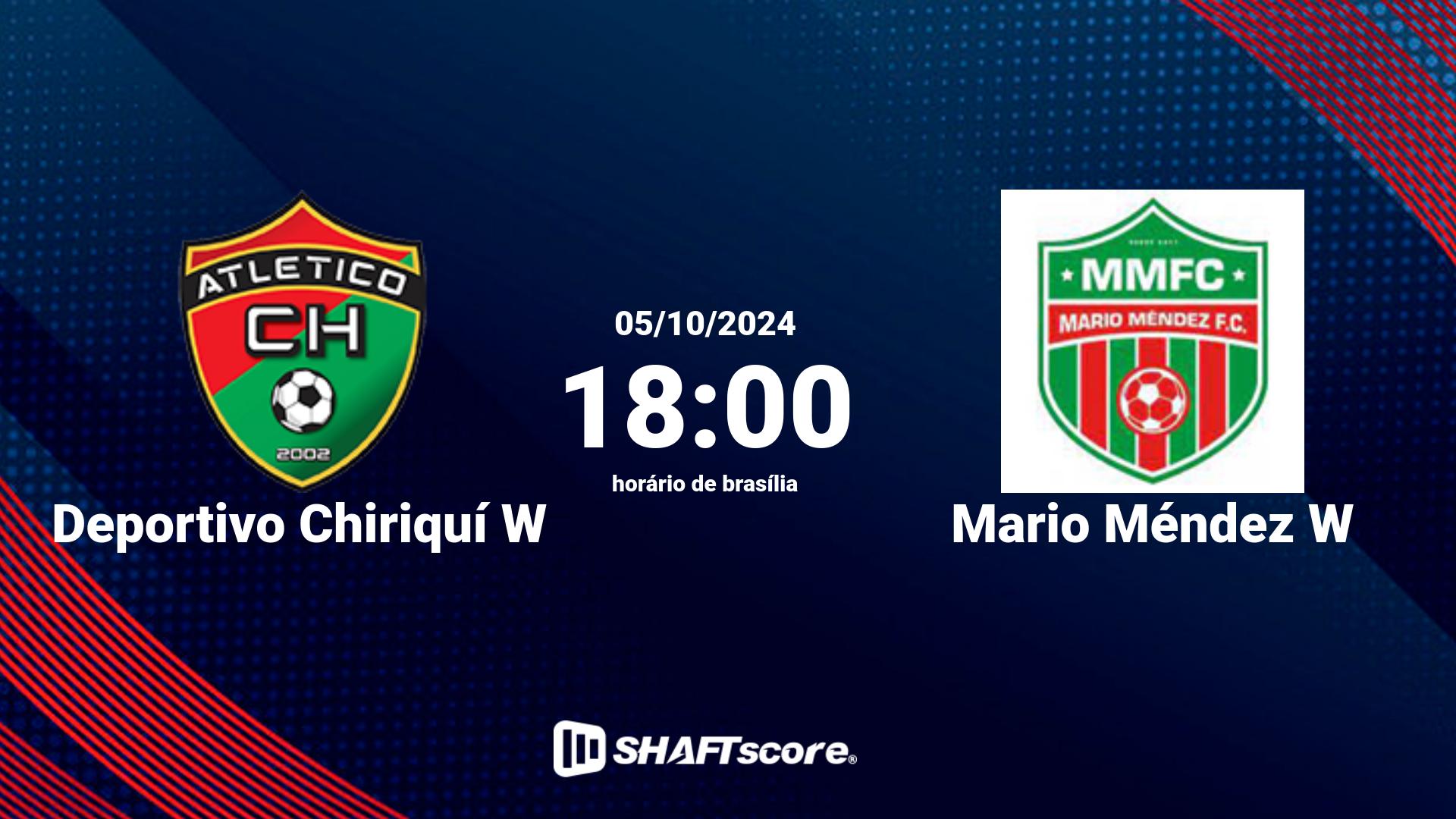 Estatísticas do jogo Deportivo Chiriquí W vs Mario Méndez W 05.10 18:00