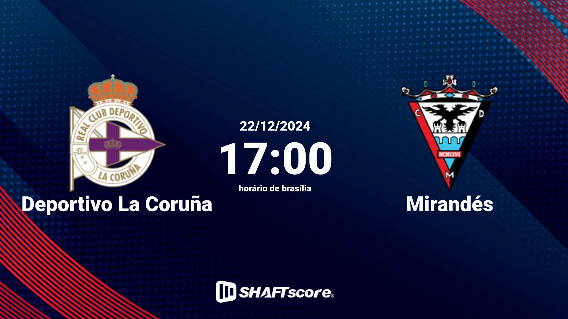 Estatísticas do jogo Deportivo La Coruña vs Mirandés 22.12 17:00