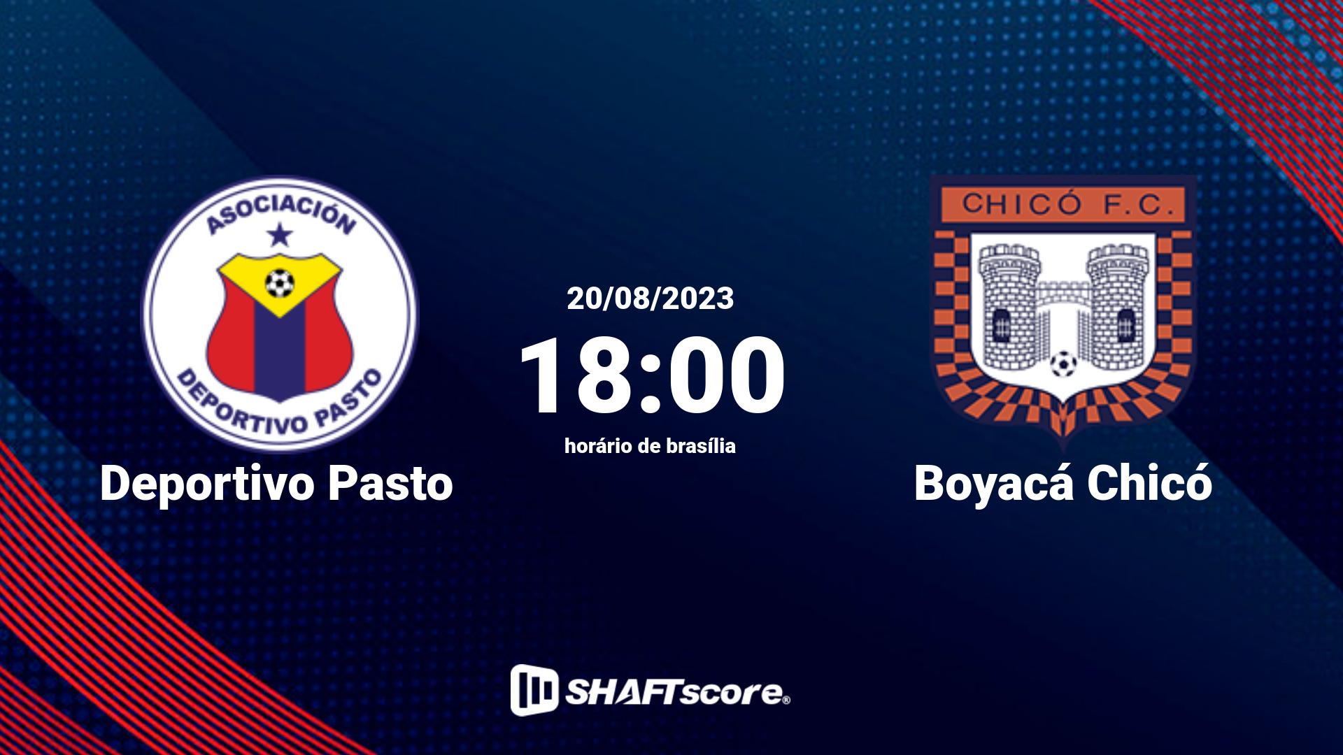 Estatísticas do jogo Deportivo Pasto vs Boyacá Chicó 20.08 18:00