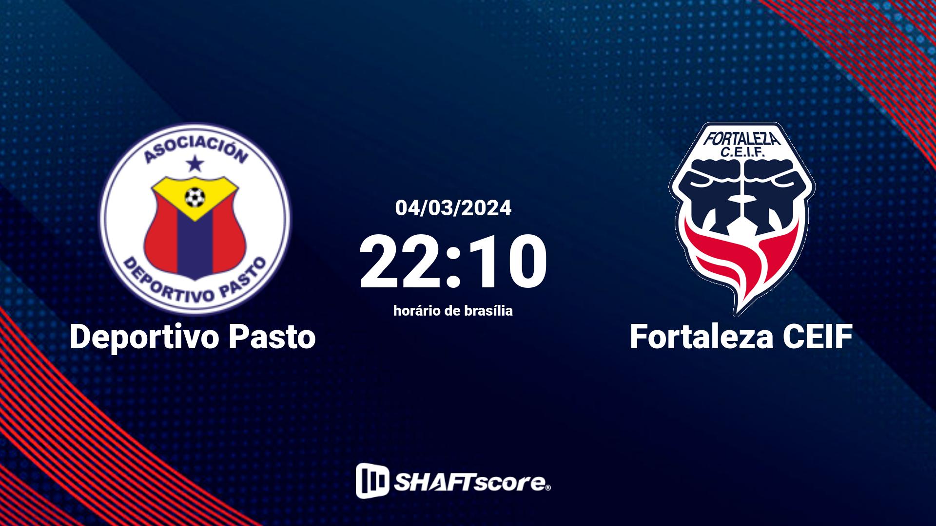 Estatísticas do jogo Deportivo Pasto vs Fortaleza CEIF 04.03 22:10